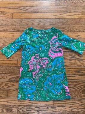 Lilly Pulitzer Green and Blue Paisley Shift Dress for Kids